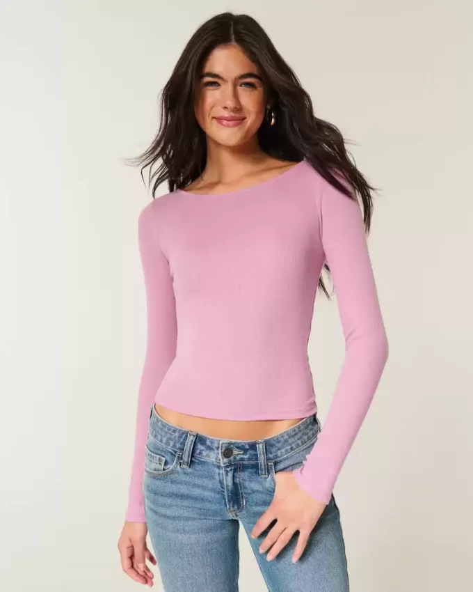 Long-Sleeve Slash-Neck Top