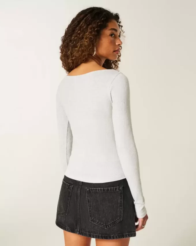 Long-Sleeve Slash-Neck Top