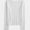 Long-Sleeve Slash-Neck Top