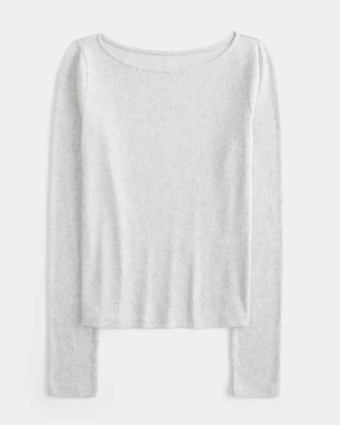 Long-Sleeve Slash-Neck Top