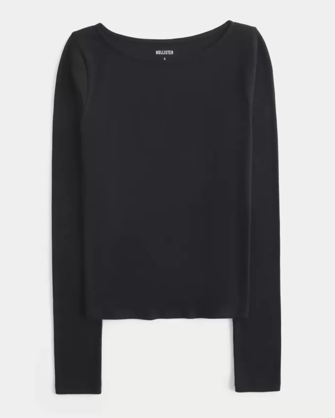 Long-Sleeve Slash-Neck Top