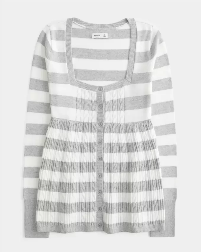 Long-Sleeve Square-Neck Babydoll Sweater