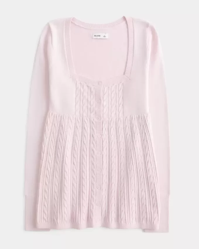 Long-Sleeve Square-Neck Babydoll Sweater