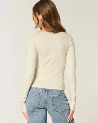 Long-Sleeve Square-Neck Top
