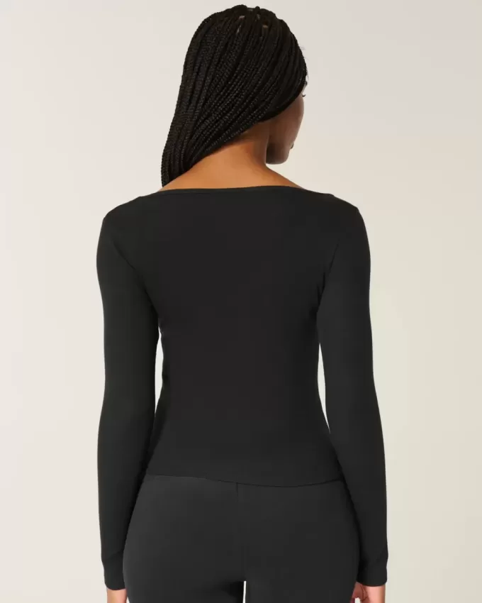Long-Sleeve Square-Neck Top