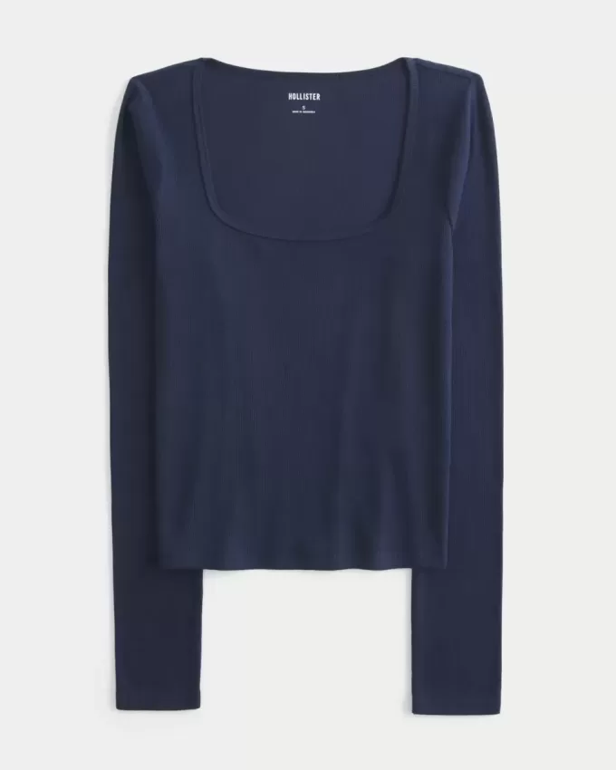 Long-Sleeve Square-Neck Top