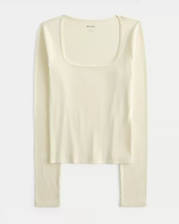 Long-Sleeve Square-Neck Top