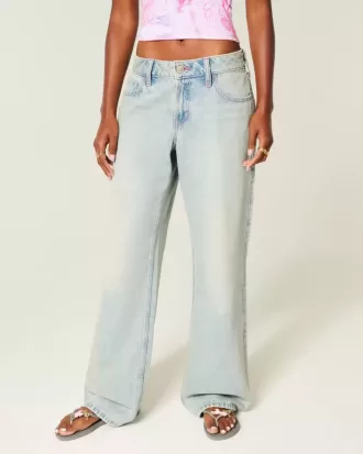 Low-Rise Adjustable Waist Light Wash Baggy Jeans