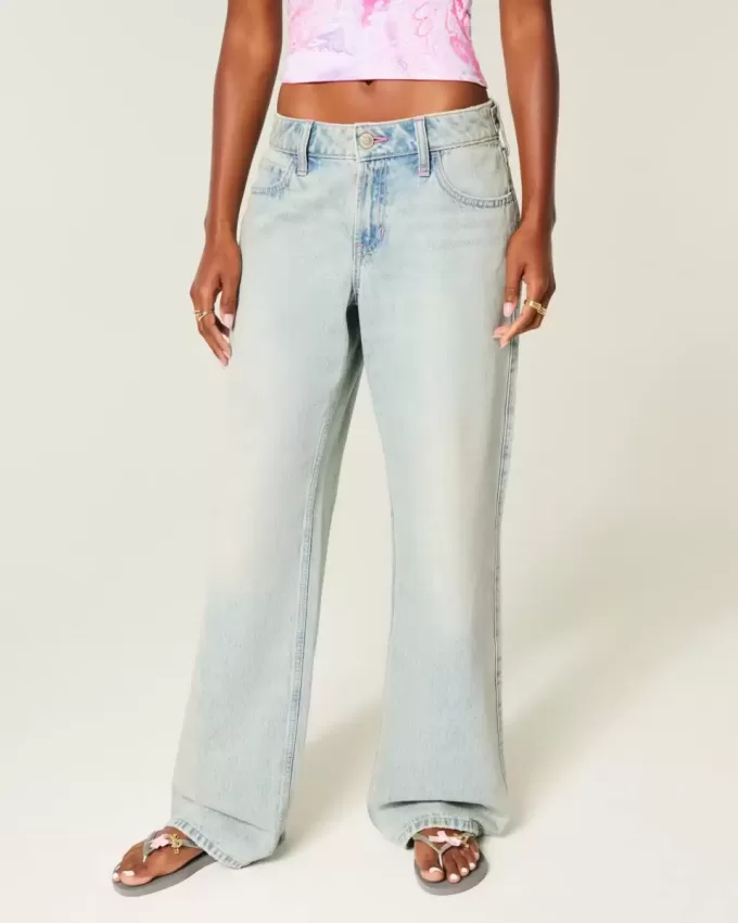 Low-Rise Adjustable Waist Light Wash Baggy Jeans