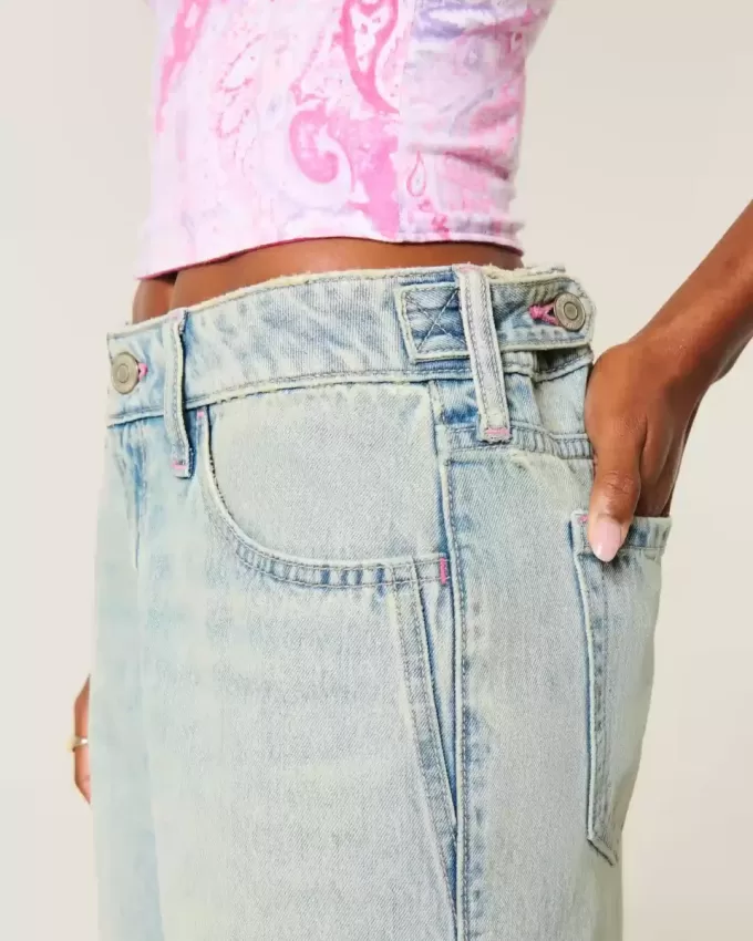 Low-Rise Adjustable Waist Light Wash Baggy Jeans