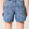 Low-Rise Bow Pattern Baggy Denim Shorts