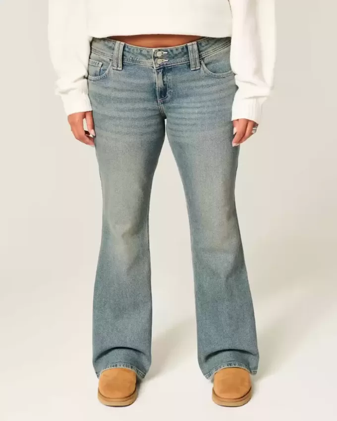 Low-Rise Butterfly Embroidery Medium Wash Bootcut Jeans