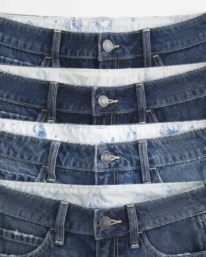 Low-Rise Dark Wash Baggy Denim Shorts 5″