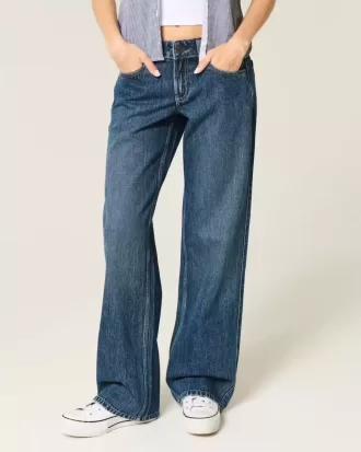 Low-Rise Dark Wash Baggy Jeans