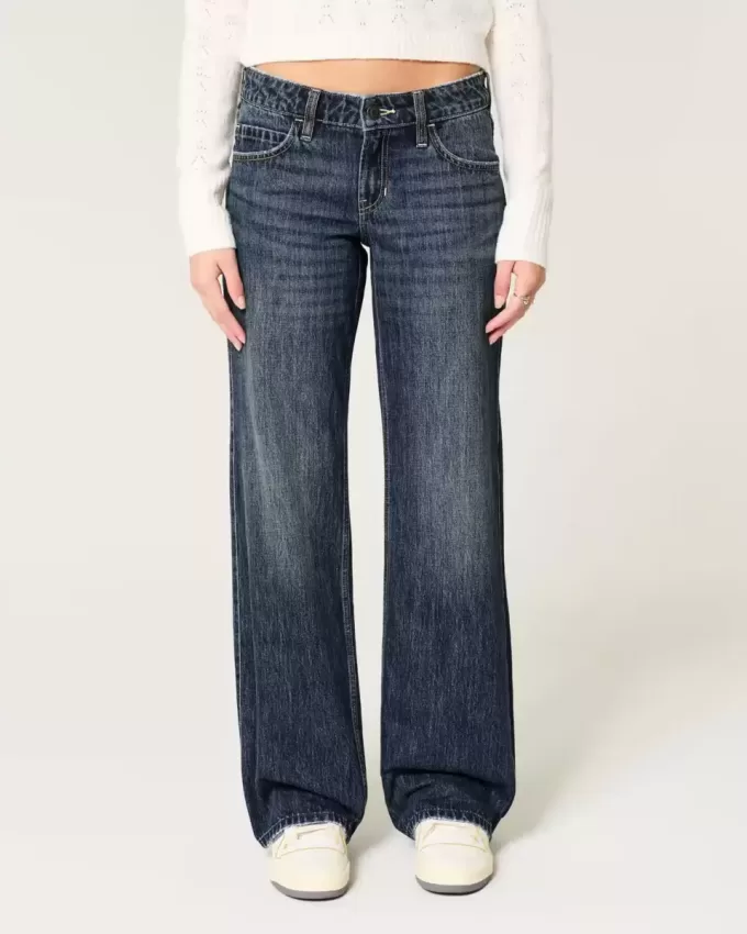 Low-Rise Dark Wash Baggy Jeans