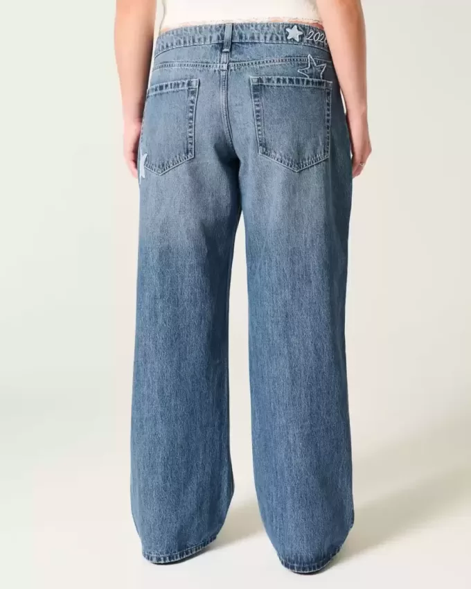 Low-Rise Dark Wash Class of ’26 Embroidered Baggy Jeans