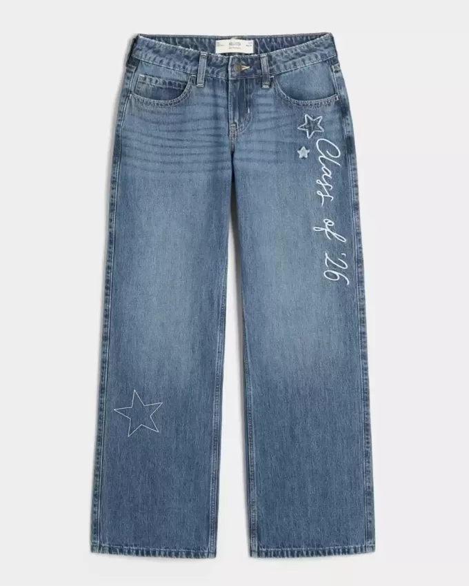 Low-Rise Dark Wash Class of ’26 Embroidered Baggy Jeans