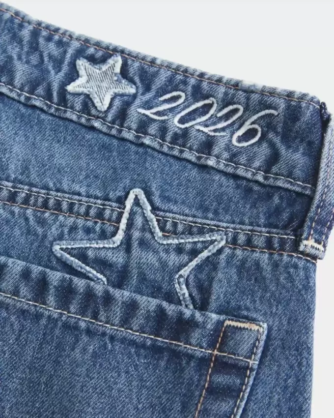 Low-Rise Dark Wash Class of ’26 Embroidered Baggy Jeans