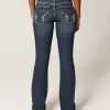 Low-Rise Dark Wash Embroidered Bootcut Jeans