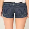 Low-Rise Dark Wash Embroidered Denim Shortie Shorts