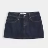 Low-Rise Dark Wash Plaid Pocket Denim Mini Skort