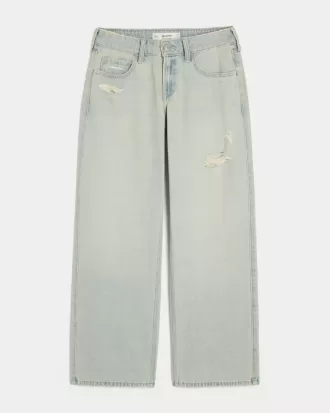 Low-Rise Distressed Light Wash Baggy Jeans