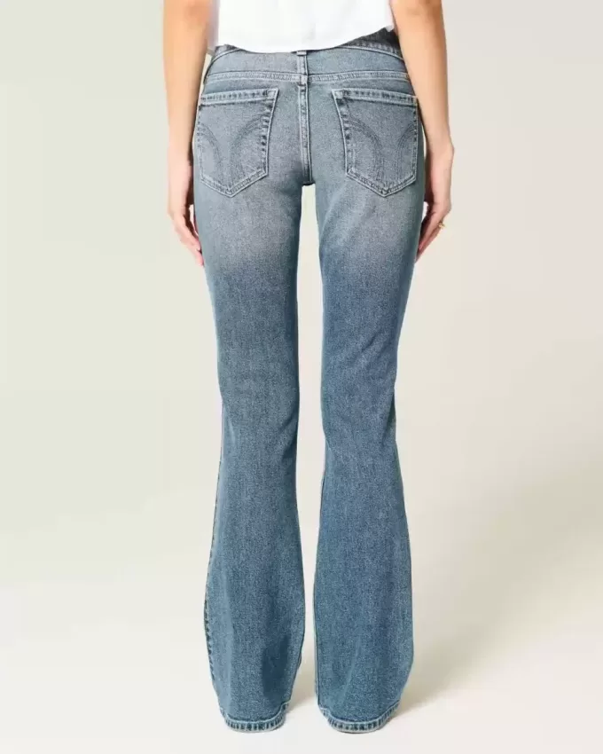 Low-Rise Distressed Medium Wash Bootcut Jeans