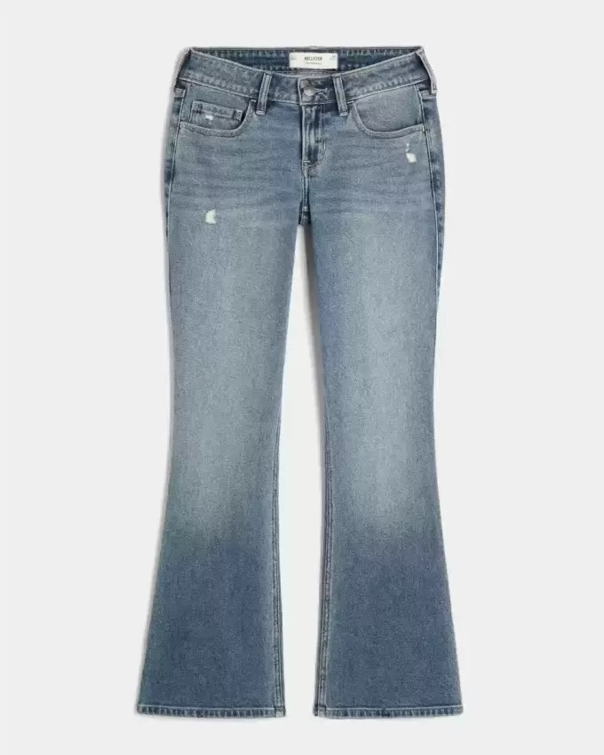 Low-Rise Distressed Medium Wash Bootcut Jeans