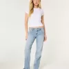 Low-Rise Distressed Medium Wash Relaxed Straight Jeans