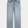Low-Rise Distressed Medium Wash Relaxed Straight Jeans