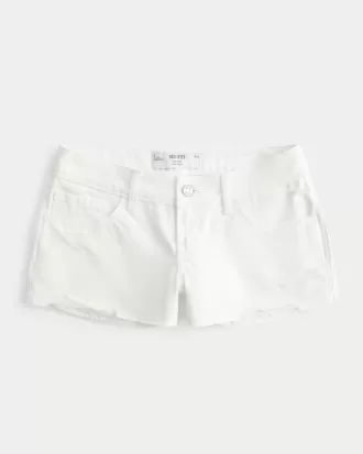 Low-Rise Distressed White Denim Mini Shorts