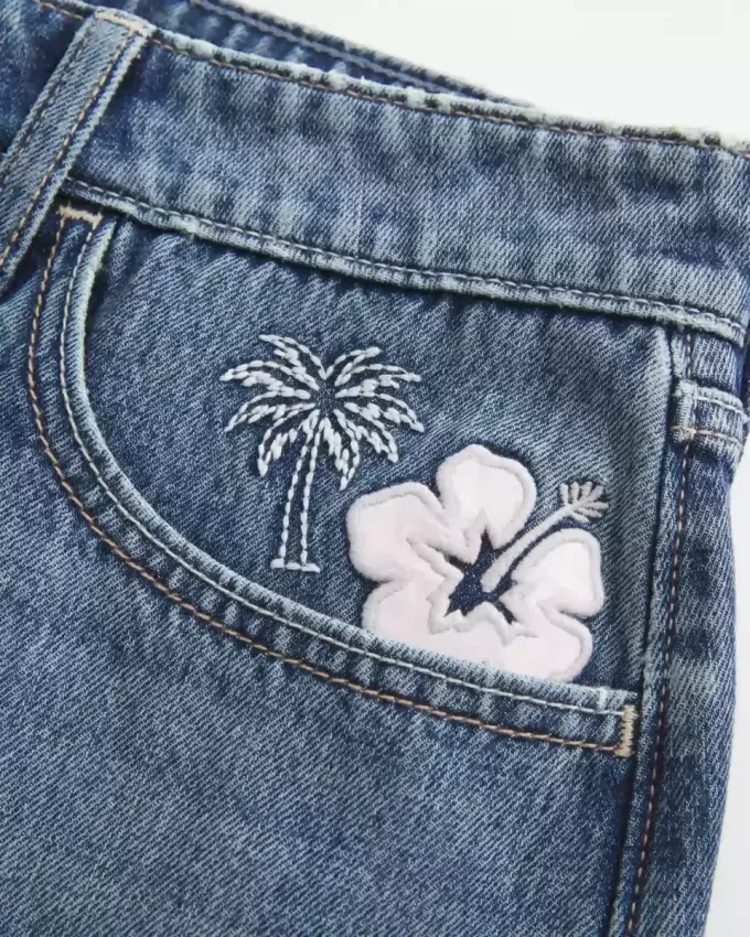 Low-Rise Embroidered Denim Mini Skort