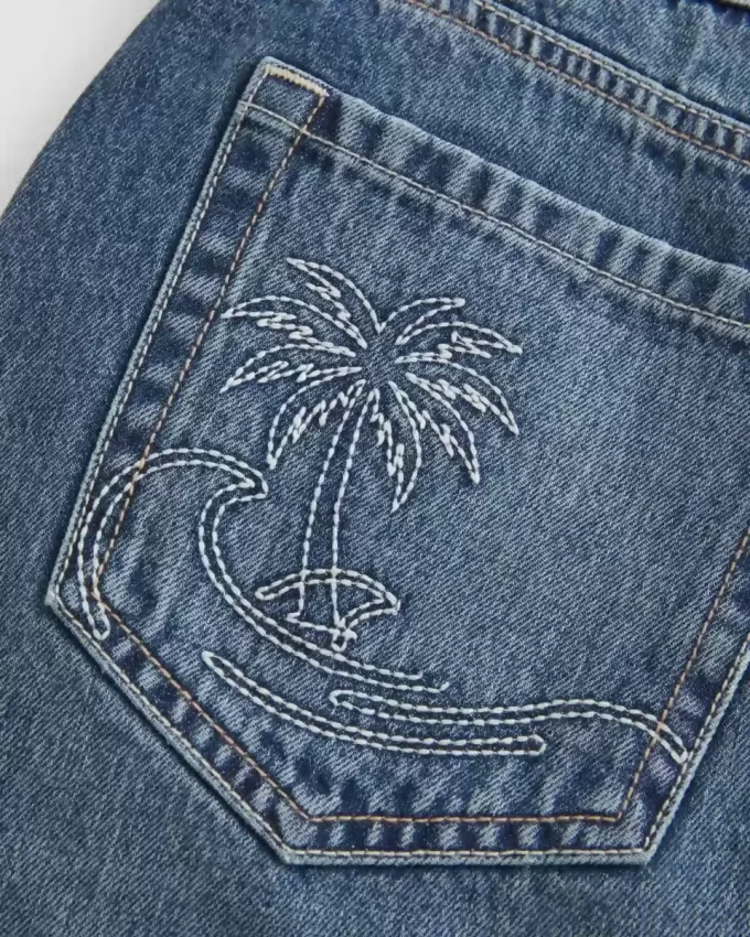 Low-Rise Embroidered Denim Mini Skort