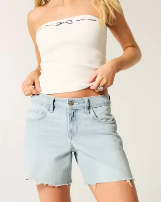 Low-Rise Light Wash Baggy Denim Shorts 5″