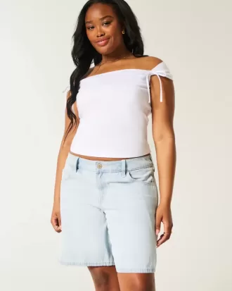 Low-Rise Light Wash Bow Graphic Baggy Jort