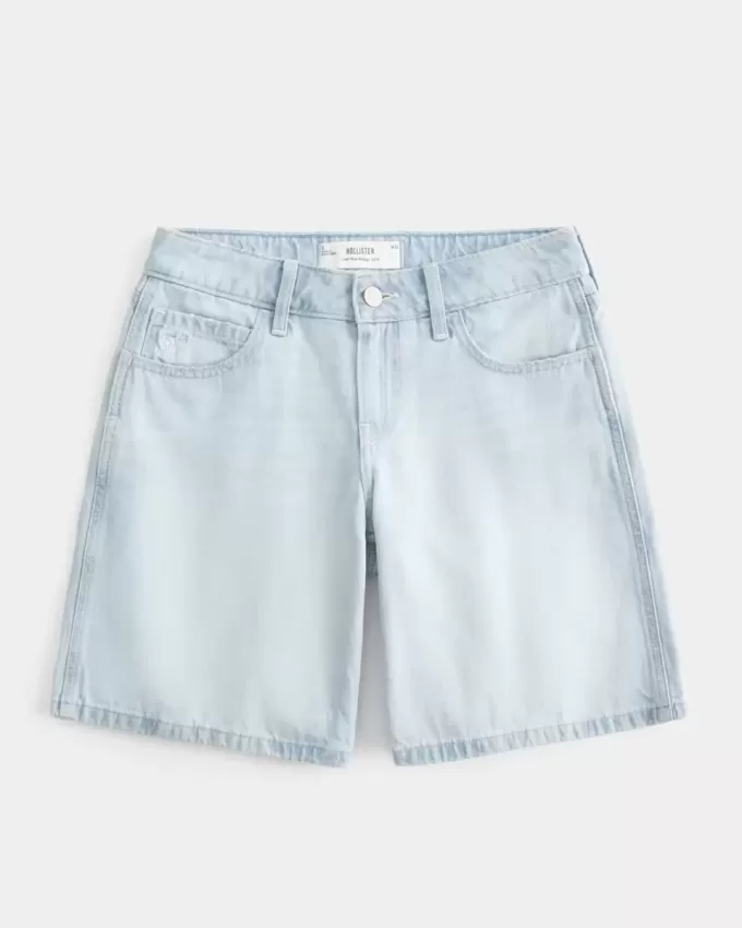 Low-Rise Light Wash Bow Graphic Baggy Jort