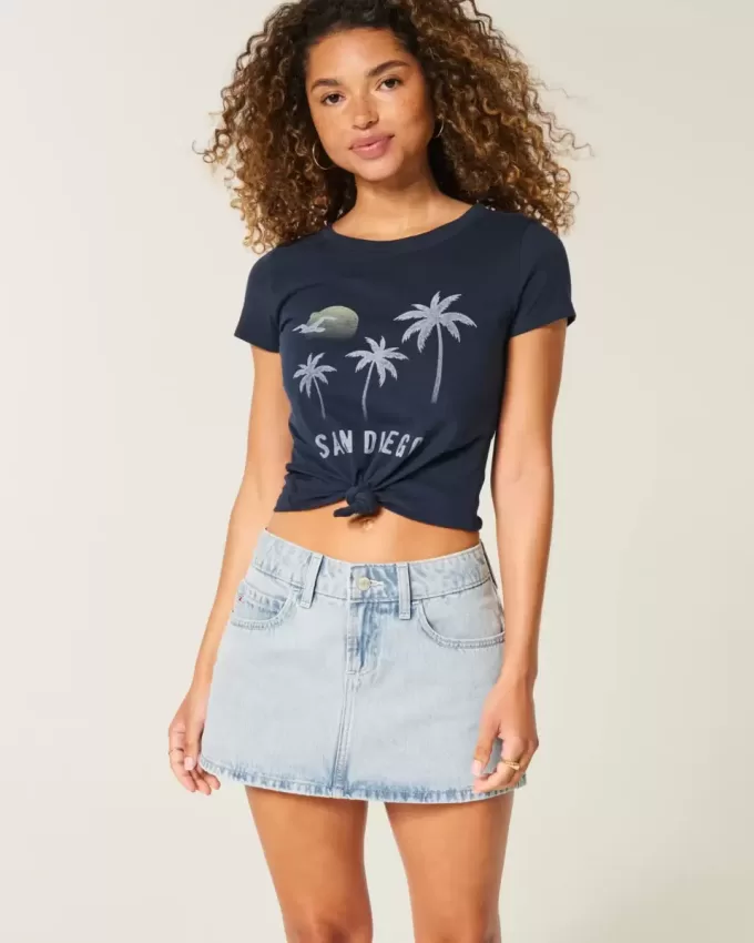 Low-Rise Light Wash Denim Mini Skort