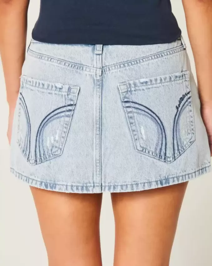 Low-Rise Light Wash Denim Mini Skort