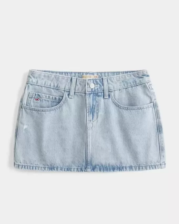 Low-Rise Light Wash Denim Mini Skort