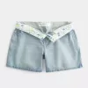 Low-Rise Light Wash Foldover Waist Baggy Denim Shorts 5″