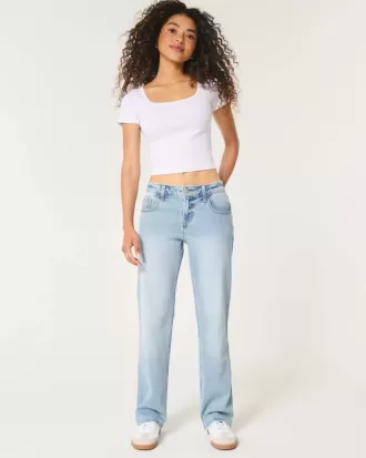 Low-Rise Light Wash Relaxed Straight Jeans