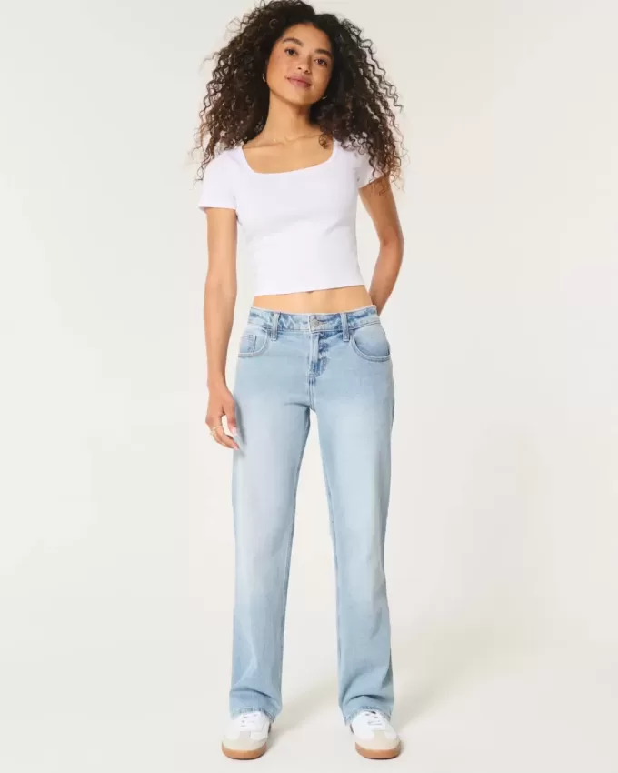 Low-Rise Light Wash Relaxed Straight Jeans