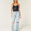 Low-Rise Light Wash Ripped Loose Jeans