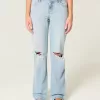 Low-Rise Light Wash Ripped Loose Jeans