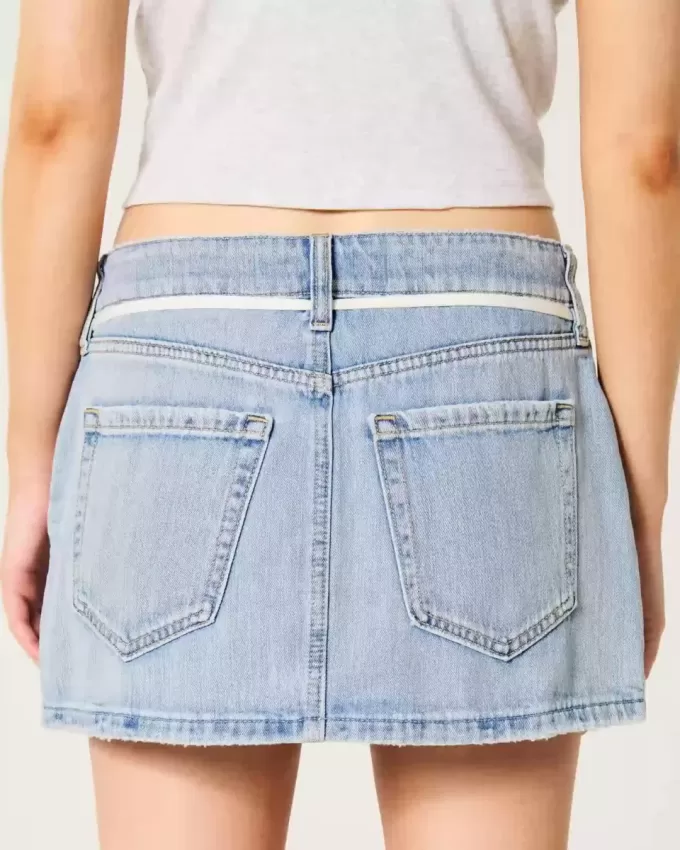 Low-Rise Light Wash Shoelace Denim Mini Skort