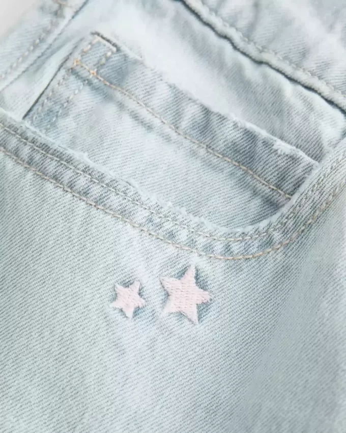 Low-Rise Light Wash Star Embroidery Baggy Jeans