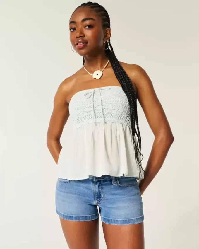 Low-Rise Medium Wash Denim Shortie Shorts