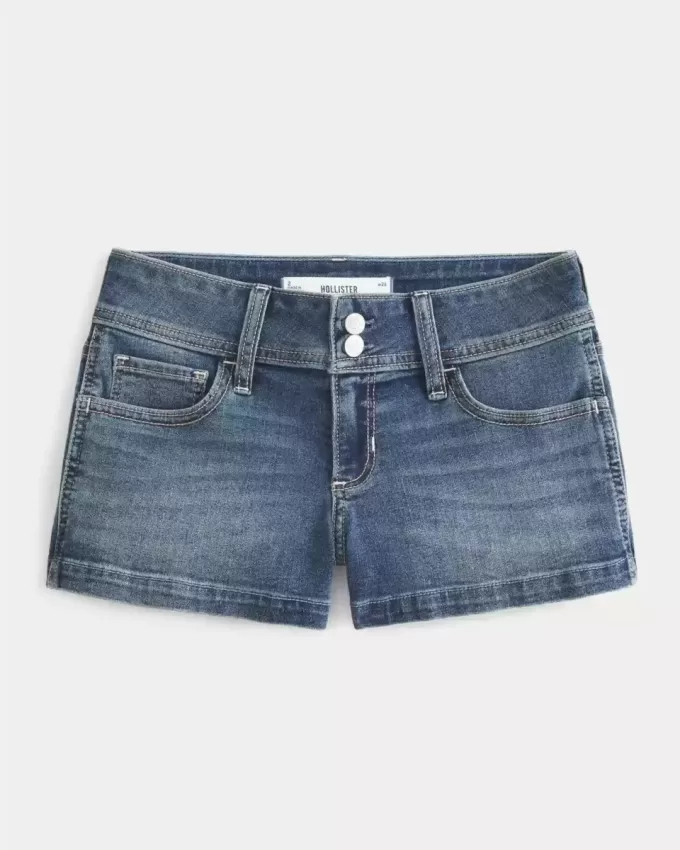 Low-Rise Medium Wash Denim Shortie Shorts