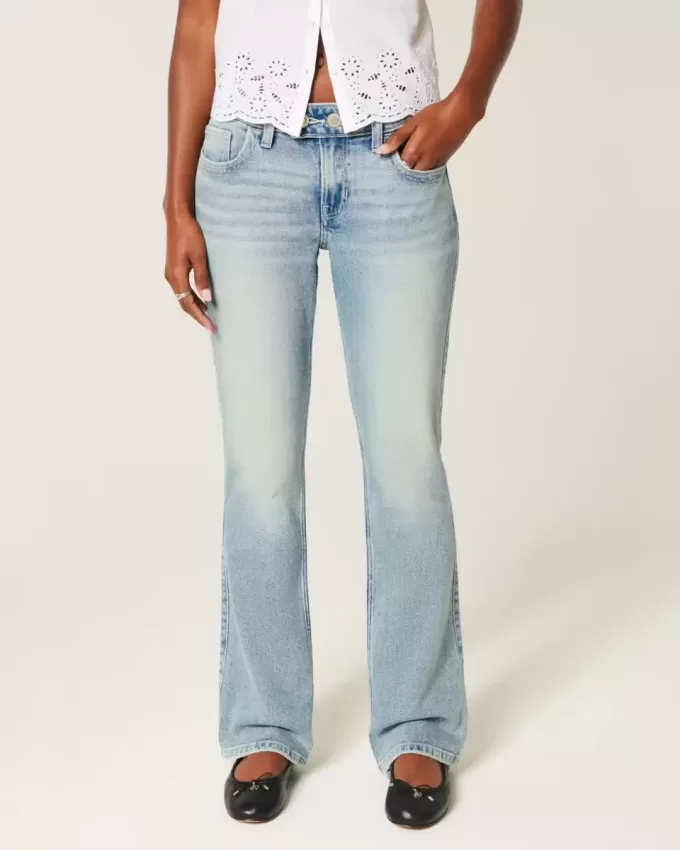 Low-Rise Medium Wash Embroidered Butterfly Bootcut Jeans