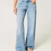 Low-Rise Medium Wash Floral Embroidery Baggy Jeans